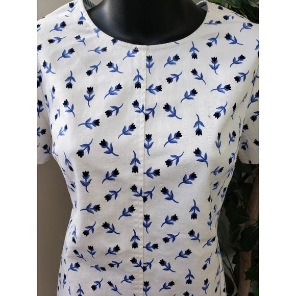 Draper James Shift Dress Women Size 2 White Blue Floral Puff Sleeve Pullover - Picture 10 of 12